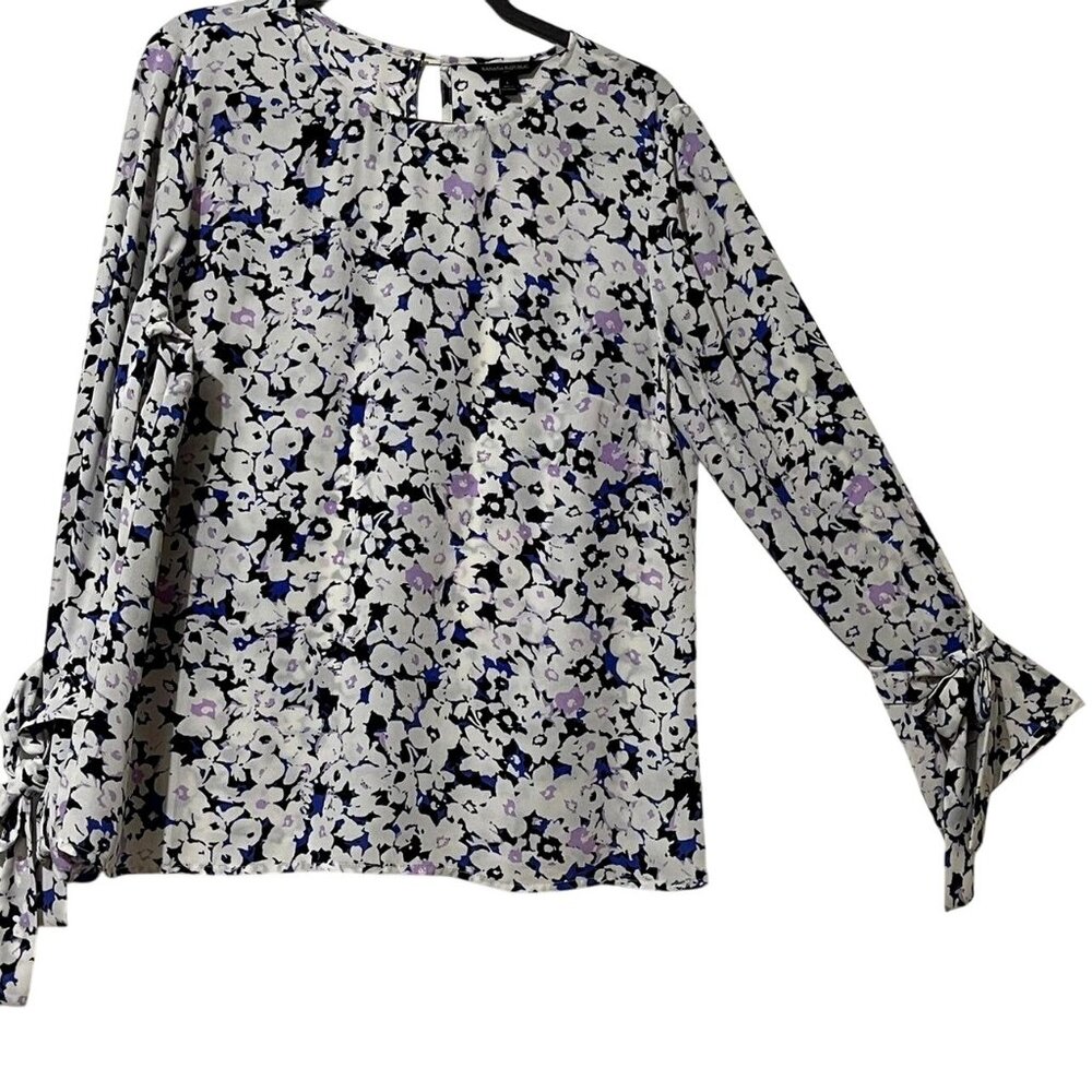 Banana Republic Womens Size L Floral Long Sleeve Blouse With Tie Cuffs - Picture 5 of 10